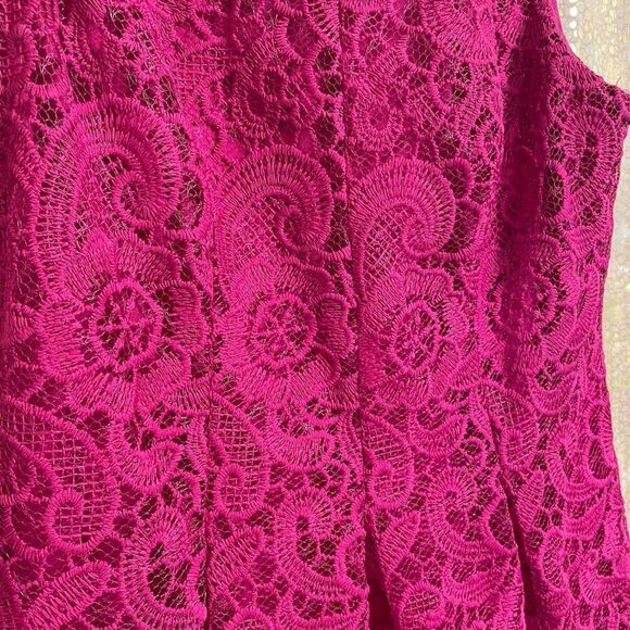 Nine West Magenta Pink Floral Embroidered Lace Fit & Flare Dress, 4 - Picture 4 of 7